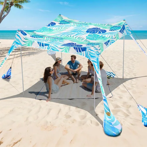 Miniatura 12 de 2PM SPORTS Toldo de Carpa de Playa con Protección UV UPF50+, Refugio Grande de Sombra Solar para Exteriores para Picnic Familiar, Camping, Viajes