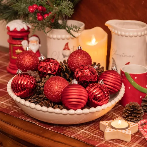 Miniatura 4 de Valery Madelyn - Adornos de árbol de Navidad, 24 esferas rojas inastillables de 60 mm, adorno colgante a granel de 2.36" para decoración de fiesta