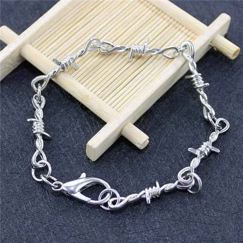 Miniatura 2 de Caiyao Pulsera gótica punk de espinas de alambre de púas gruesa, fina, gruesa, gruesa, con cadena de eslabones de zarzas, hip hop, roca, chica