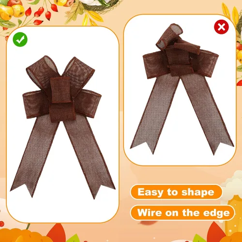 Miniatura 4 de 8 rollos de cinta de arpillera de otoño de Acción de Gracias de 44 yardas de cinta de arpillera de 2.4 pulgadas con borde con alambre para envolver