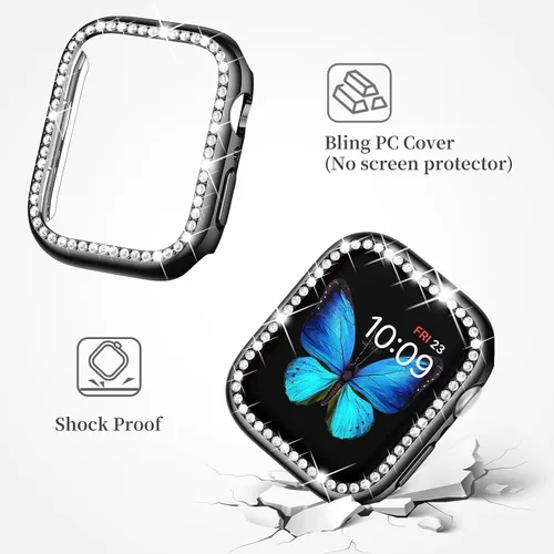 Miniatura 4 de SUPOIX - Correa compatible con Apple Watch de 1.49 pulgadas + funda, joyería para mujer con diamantes brillantes, bandas de metal y 2