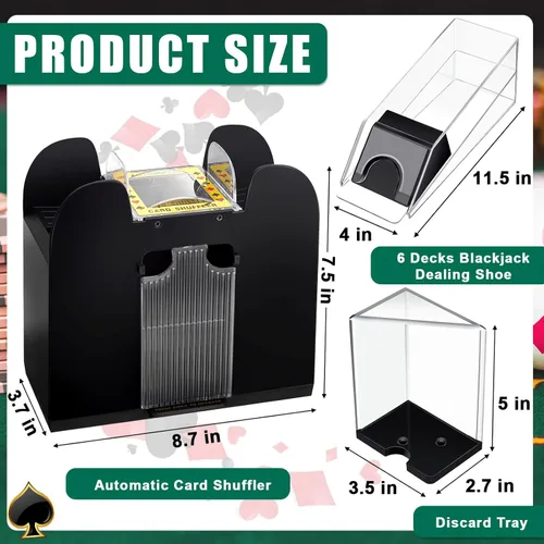 Miniatura 2 de Aoriher Juego Combinado de Blackjack, Incluye Fieltro de Diseño de Blackjack, Zapato Barajador Automático de Cartas de 6 Mazos, Bandejas Porta Verde