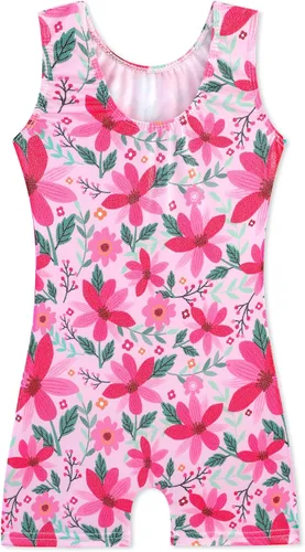 Miniatura 44 de HOZIY - Leotardos de gimnasia con pantalones cortos brillantes para niñas pequeñas; estampados de unicornio, aurora, arco iris, sirena, dinosaurio