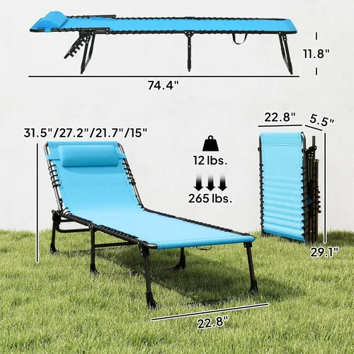 Miniatura 3 de Outsunny Tumbona plegable, silla de bronceado para patio, tumbona para exteriores con respaldo reclinable de 4 posiciones, asiento de malla Azul