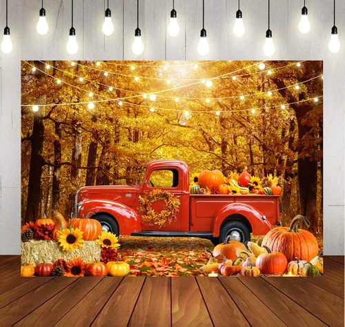 Miniatura 2 de Fondo de fotografía de otoño de 7 x 5 pies, telón de fondo para fiesta de Acción de Gracias, bosque de otoño, hoja de arce, girasol, calabaza