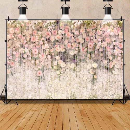 Miniatura 4 de Telón de fondo floral para despedida de soltera, 10 x 8 pies, de vinilo, flores rosas y blancas, para fotografía, ceremonia, aniversario, mesa