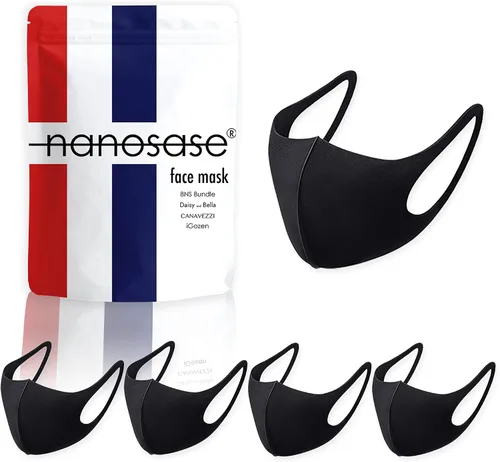 Paquete de 5 máscaras faciales deportivas Nanosase G para adultos, unisex, BNS Poly Spandex Nano 3D (5 negros, G Sports)