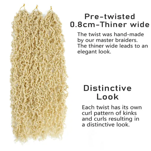 Miniatura 3 de SOKU Pelo rubio de ganchillo mini Passion Twist de 20 pulgadas – 5 paquetes de cabello de ganchillo senegalés pretrenzado 613 Majesty Twist Crochet