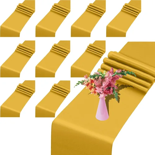 Miniatura 13 de Juego de 10 caminos de mesa satinados color marrón chocolate de 12 x 108 pulgadas de largo Premium Satin Table Runner, Smooth Silk Fabric