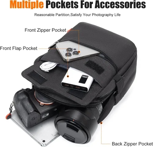 Miniatura 5 de Cwatcun - Bolsa de cámara tipo bandolera compacta, pequeña, impermeable de lona con funda para la lluvia, bolsa de fotografía para viajes para Negro