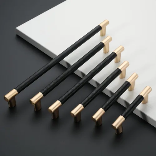 Miniatura 2 de Paquete de 10 manijas para alacena con agujero central de 3 pulgadas (76mm), tiradores de gabinete negros y dorados, tiradores de cajón de cocina