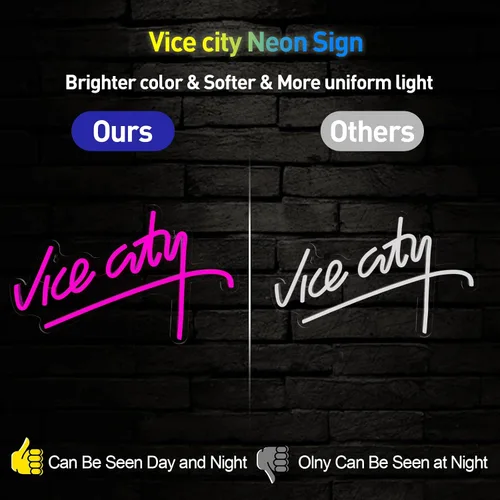 Miniatura 2 de Letrero de neón rosa de Vice City, letrero de neón LED regulable de IMEGINA para dormitorio, de 15.6 x 9.8 pulgadas, letras de neón con alimentación