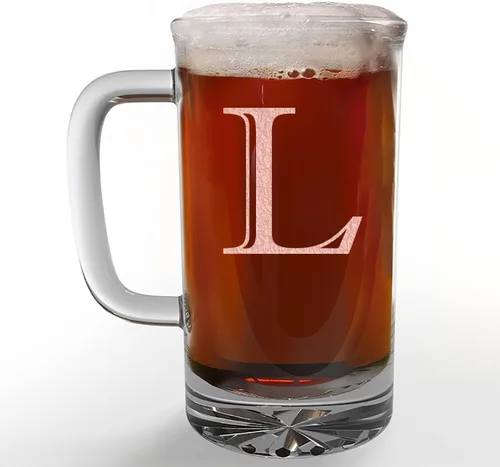 Miniatura 9 de Taza de cerveza de vidrio con monograma grabado de 16 onzas (letra B), regalos de cerveza personalizados de la A-Z para hombres, Día del Padre
