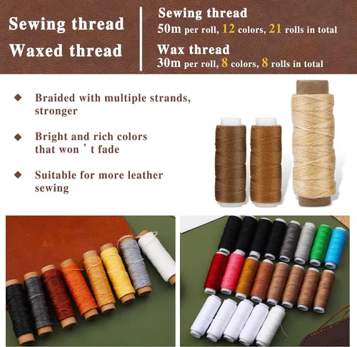 Miniatura 5 de BUTUZE Kit de cuero, kit de herramientas de cuero para principiantes, herramientas de artesanía en cuero con herramientas de estampado, biselador