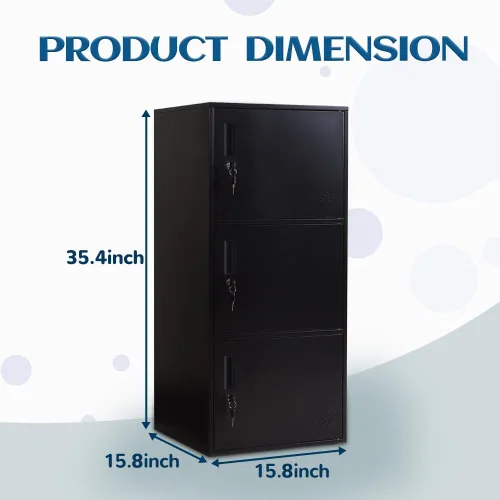 Miniatura 3 de Casillero de almacenamiento vertical de metal con 3 puertas para dormitorio de niños, habitación de niños, escuela, oficina, hogar, gabinete
