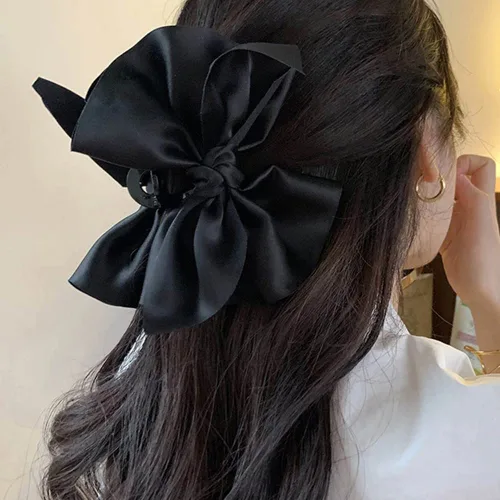 Miniatura 3 de Jumwrit Pinza para el cabello, pinza de pelo con lazo grande, sujeción fuerte, diseño francés, negro, accesorio de peinado de moda para mujeres
