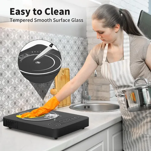 Miniatura 9 de VBGK Cocina eléctrica de un solo quemador, estufa eléctrica de 110 V 1800 W con control táctil LED, 10 niveles de potencia, temporizador de 4 horas