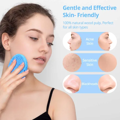 Miniatura 3 de Esponjas de limpieza facial naturales, 20 esponjas faciales comprimidas, celulosa, reutilizables, suaves, cosméticos, para eliminar maquillaje Azul