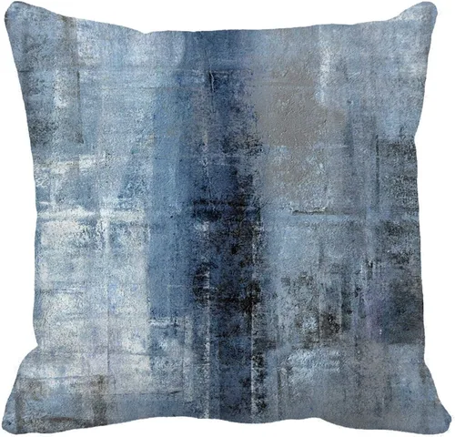 Funda de almohada azul y gris, arte abstracto, arte abstracto, negro, blanco, gris, óleo, lienzo de 16 x 16 pulgadas, decoración del hogar, funda de