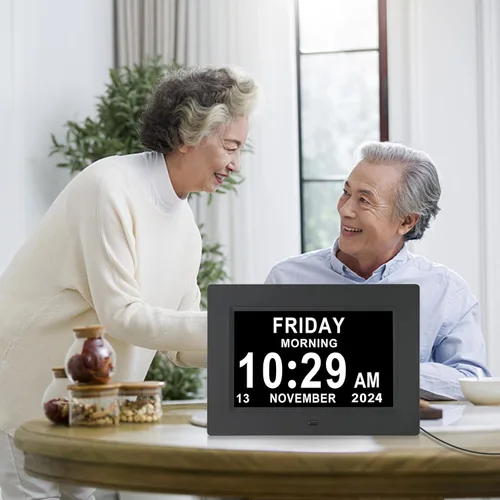 Miniatura 5 de Aowasi Reloj digital con calendario, 12 opciones de alarma personalizadas, reloj con calendario con pantalla de día y fecha, pantalla grande de 7