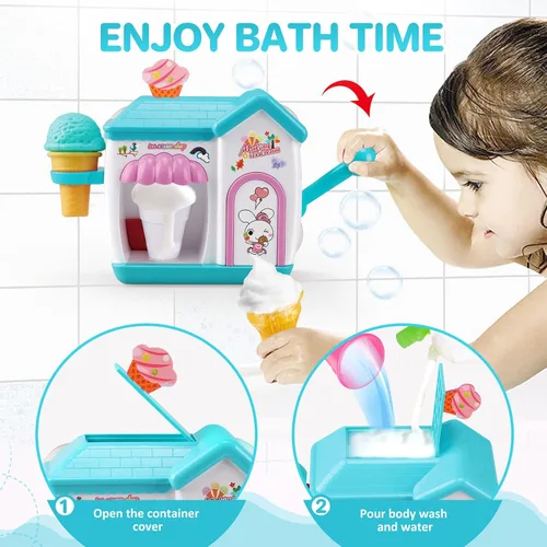 Miniatura 5 de Gretex Juguetes de Baño para Niños Pequeños de 3 4 5 6 7 8 Años Niñas, Juguete de Baño Fabricante de Helado de Burbujas, Juguetes de Ducha, Juguetes