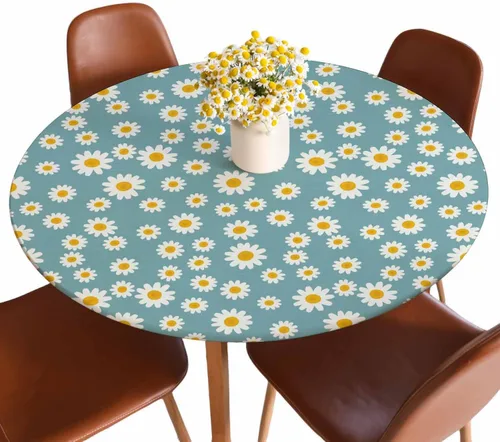 Miniatura 10 de Mantel de ajedrez blanco y negro con cuadrículas redondas, planos, abstracto, impermeable, lavable, para mesa de comedor ajustable de 40 a 44