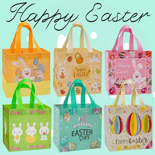Miniatura 5 de 12 bolsas de regalo de Pascua, bolsas grandes reutilizables para cesta de Pascua, bolsas de regalo de Pascua no tejidas para envolver regalos, juego