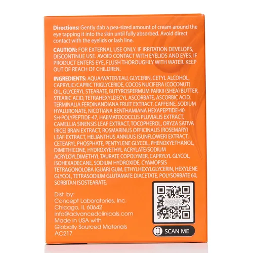 Miniatura 10 de Advanced Clinicals Bálsamo para Ojos con Vitamina C + Cafeína Crema Hidratante Facial Crema para Debajo de los Ojos para Mejorar la Apariencia