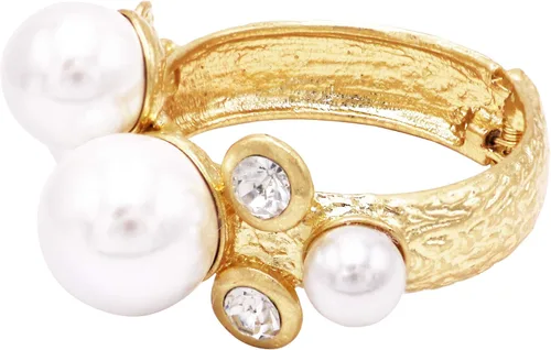 Miniatura 2 de Rosemarie & Jubalee - Pulsera de perlas de imitación extra grande para mujer, hecha para una declaración de sirena, brazalete con bisagra, Cristal