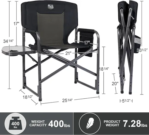 Miniatura 3 de TIMBER RIDGE Silla de camping de aluminio extragrande, silla de director portátil y ligera con mesa auxiliar, bolsillo lateral desmontable