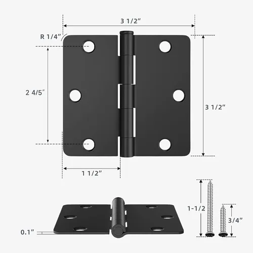 Miniatura 2 de HOSOM Bisagras de puerta de negro mate de 3.5 pulgadas, bisagras de puerta interior redondeadas con esquinas de radio de 1/4", hierro plano