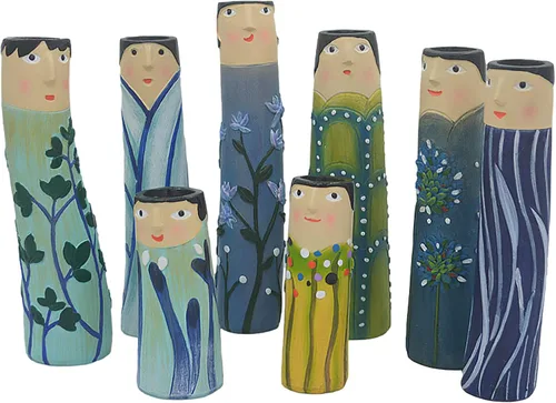 Miniatura 3 de Jarrones de resina bohemios para la familia, 8 piezas de jarrones de resina bohemios para decoración del hogar, florero de cara de personaje