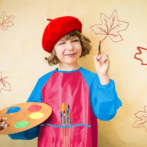 Miniatura 6 de 12 batas de arte para niños pequeños, impermeables, para pintar, delantales coloridos para niños, manga larga con 3 bolsillos espaciosos