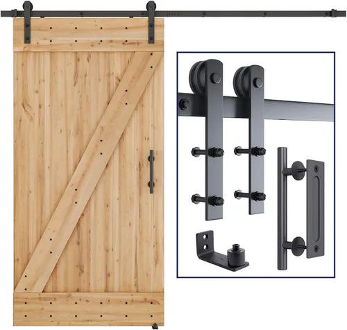 Miniatura 9 de SMARTSTANDARD Kit de herrajes para puerta corrediza de granero resistente de 5.5 pies, color negro