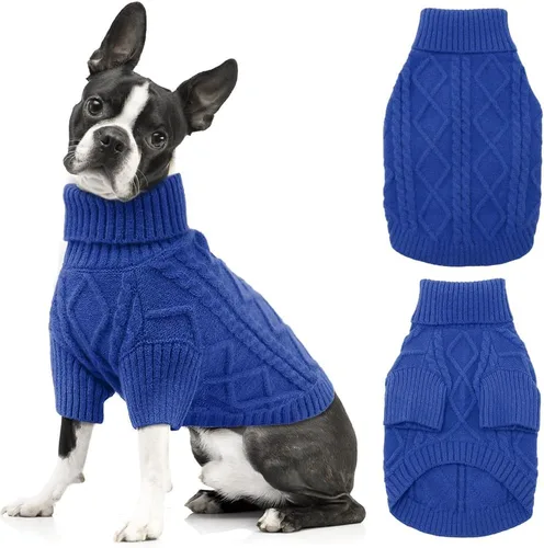 Emust Suéter trenzado pequeño, trajes cálidos para otoño e invierno, trajes cálidos para perros pequeños y medianos, color azul rey, talla XXL