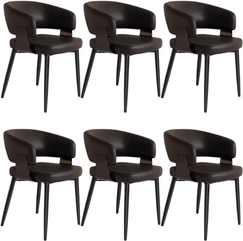 Miniatura 19 de YVYKFZD Juego de sillas de comedor, silla de comedor con patas de metal y respaldo curvo, sillas de cocina tapizadas de cuero, reposabrazos, silla