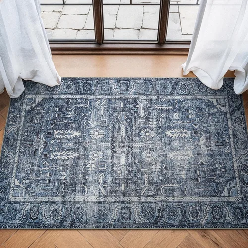 Miniatura 71 de Bloom Rugs - Alfombra lavable, antideslizante, de 1,83 x 2,74 m, color beige/blanco claro con borde tradicional, para sala de estar, dormitorio