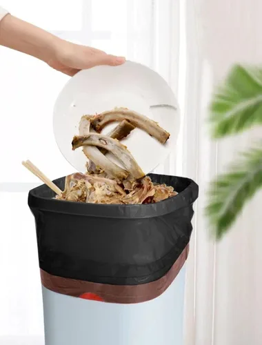 Miniatura 4 de Feisco Bolsa de basura negra de 6 a 7 galones, forro de cubo de basura con cordón mediano, 100 unidades, 0.67 mil
