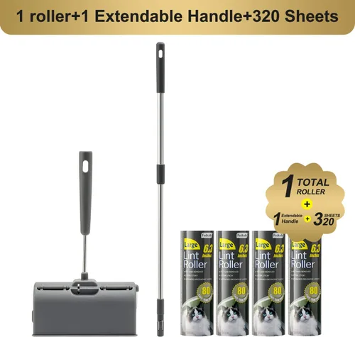 Miniatura 2 de Fedicelly Rodillos de pelusa para mascotas, extra pegajosos para el suelo con mango largo, removedor de pelo grande para gatos y perros, ropa