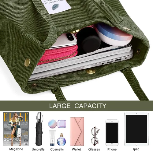 Miniatura 86 de Ayieyill - Bolsa de pana para mujer y niña, con correa de lona para colgar al hombro, bolsa con bolsillo