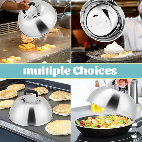 Miniatura 6 de Cúpula de Fusión de Queso de 12 Pulgadas, Cubierta para Untar de HaSteeL Resistente con Ventilación Ajustable, Tapa de Cubierta de Vapor de Acero
