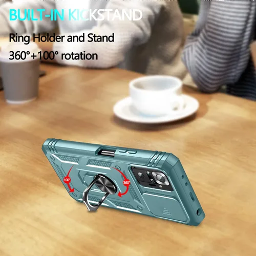 Miniatura 5 de Funda Xiaomi Redmi Note 10 Pro/Pro MAX con 3 protectores de pantalla de vidrio templado, soporte de anillo incorporado + cubierta de cámara, Verde