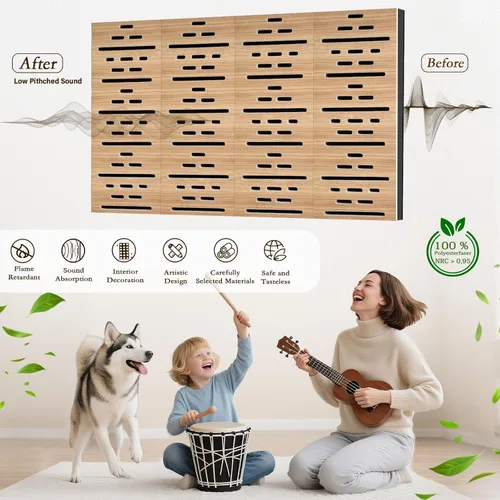 Miniatura 3 de Paquete de 4 paneles acústicos de pared, paneles autoadhesivos de espuma insonorizada para pared, aislamiento acústico decorativo de fibra de Grano