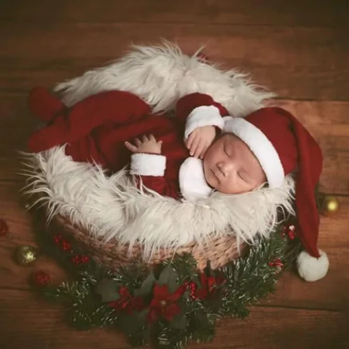 Miniatura 5 de ForBaysy Accesorios de Fotos de Navidad para Bebé Recién Nacido Traje de Sesión de Fotos para Niños y Niñas Disfraz Mono Rojo con Gorro de Navidad