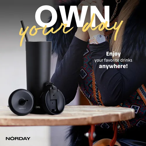 Miniatura 5 de NORDAY Vaso con tapa y popote – Bloom 30oz – Vaso aislado negro – Vaso de acero inoxidable – Taza de café de doble pared – Mantiene la temperatura