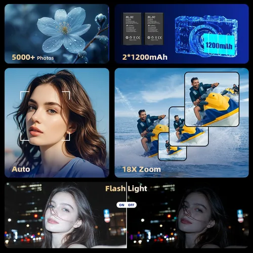 Miniatura 2 de Ourlife Cámaras para fotografía, 5K 75MP Autofocus Vlogging Cámara para YouTube con zoom de 18X, 3" 180° Flip Screen Selfie Digital Cámara compacta