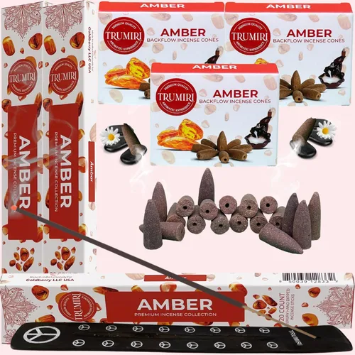 Miniatura 8 de Paquete combinado de incienso ámbar, 60 varillas + 30 conos de reflujo para incienso en cascada
