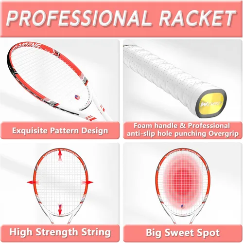 Miniatura 3 de Raqueta de tenis profesional para adultos, 2 jugadores de 27 pulgadas, raqueta de tenis de velocidad aceptable para principiantes y profesionales