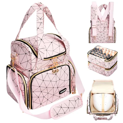 Veirdro Bolsa organizadora de esmalte de uñas, almacenamiento de hombro de piel sintética con 2 fundas extraíbles y lámpara de uñas, capacidad para
