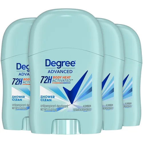 Degree Advanced Desodorante antitranspirante, Shower Clean paquete de 4 – Desodorante de viaje para mujeres, protección 72H, 0.5 onzas Ea